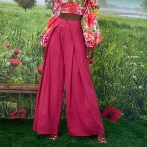 Fold Pleated Solid Wide Leg Pants PINK
